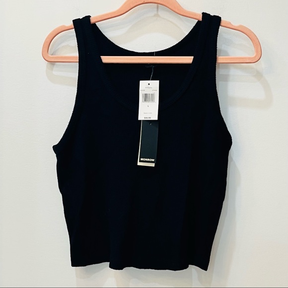 NWT Monrow - Brushed Thermal Cropped Scoop Tank black sz Large - Picture 3 of 9